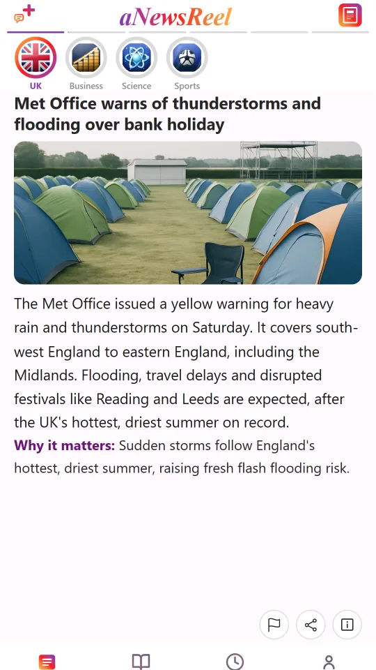 A UK news story in aNewsReel: the Met Office warns of thunderstorms.